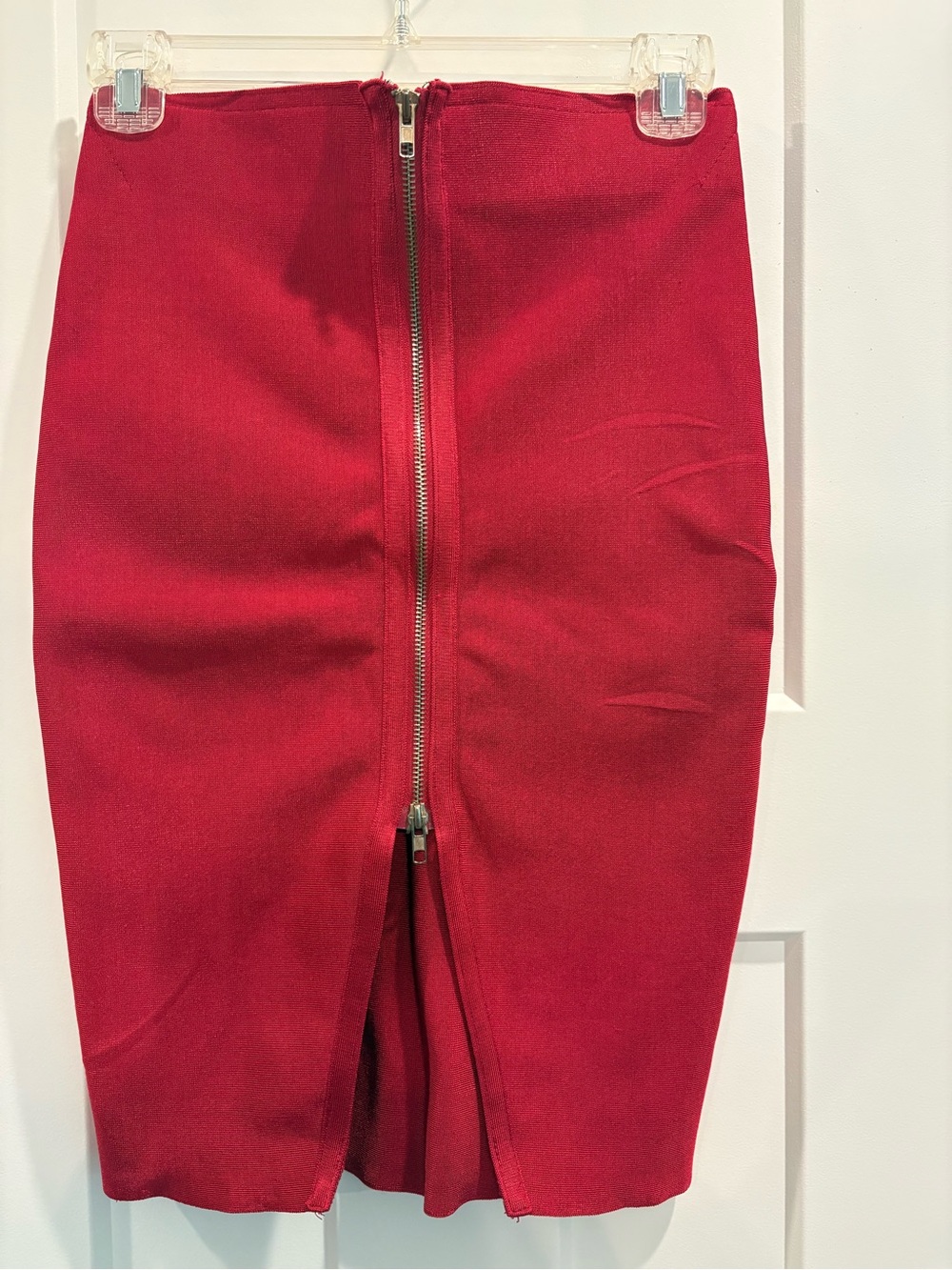 WOW Couture Red Bandage Midi Pencil Skirt Front Full Zip Bodycon Sz M (A5)